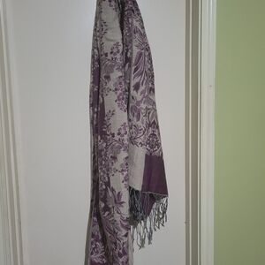 Elegant Purple and Gray Floral Pashmina Wrap